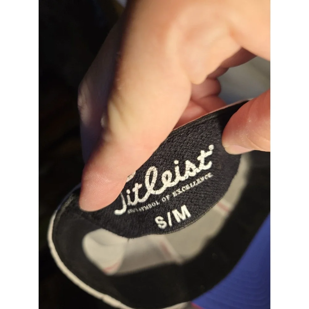 Titleist Golf Hat Cap S/M Blue‎ White Red Embroidered Logo Flex Fit